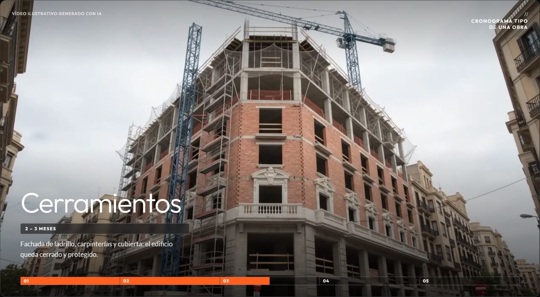 Edificio en construcción con las fases de la obra